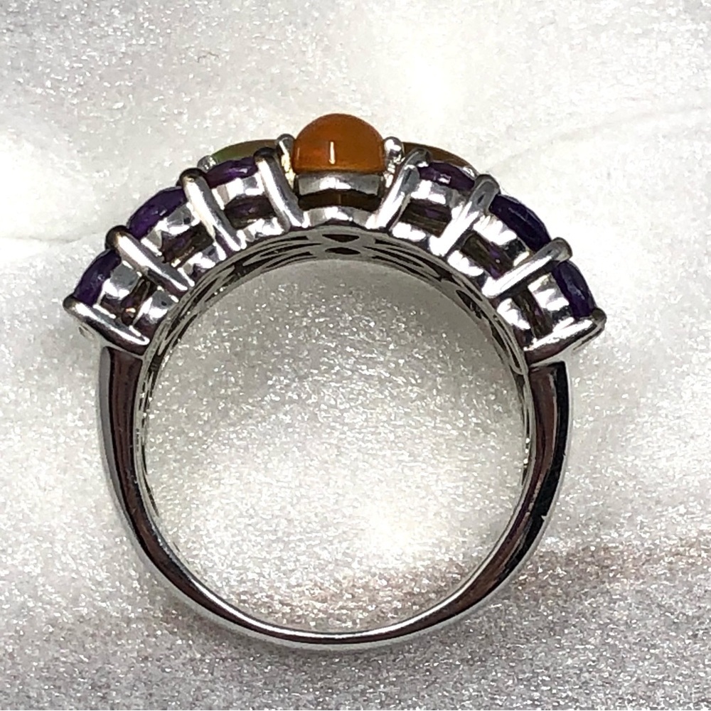Ethiopian Opal & Rhodolite Ring Rhodium Over Sterling Silver Band Size 5.75 - Picture 12 of 16